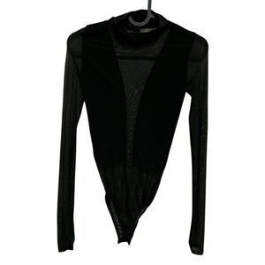 PrettyLittleThing Black Mesh Bodysuit Size 4